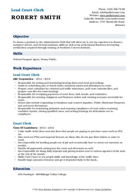 10+ Court Clerk Resume Samples & Templates for 2025