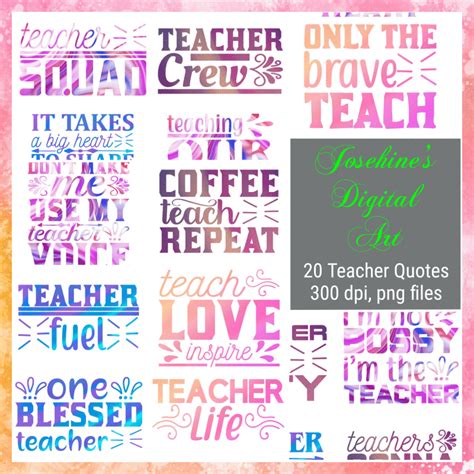 Teacher Quotes 20 Transparent Background, Instant Download, Printable Design, Cards, Bags ...