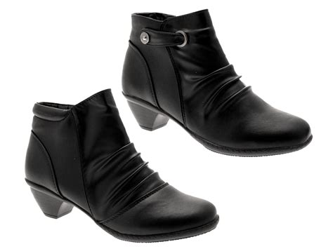 WOMENS COMFORT FLEXI LOW HEEL ANKLE BOOTS FAUX LEATHER LADIES SHOES BLACK SZ 3-8 | eBay