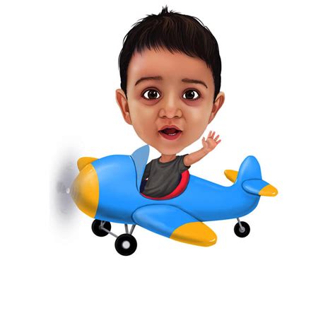 Kid as Airplane Pilot Cartoon