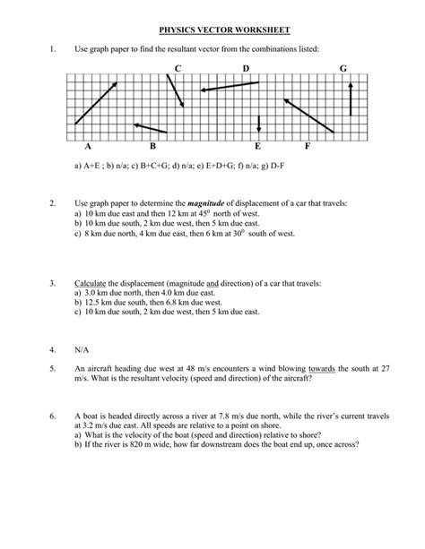 Vectors Worksheet Physics