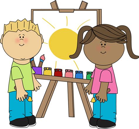 Kids Painting on Easel Clip Art - Kids Painting on Easel Image