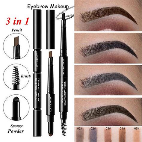 Bueqcy 3 in 1 eyebrow pencil sponge powder+pencil+brush eyebrow waterproof long lasting black ...