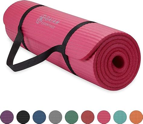 Gaiam Essentials Thick Yoga Mat Fitness & Exercise Mat with Easy-Cinch Yoga Mat Carrier Strap ...