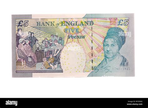 The back of a modern English five pound note featuring Elizabeth Fry Stock Photo - Alamy