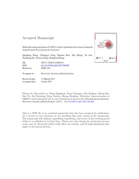 (PDF) Molecular characterization of CHST11 and its potential role in nacre formation in pearl ...