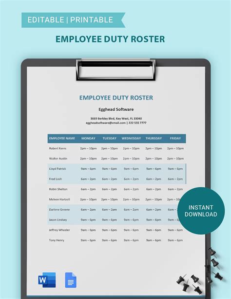 Duty Roster Template in Google Docs, Word, PDF - Download | Template.net