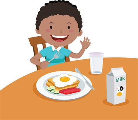 Boy Eating Breakfast Clip Art, Vector Images & Illustrations - iStock