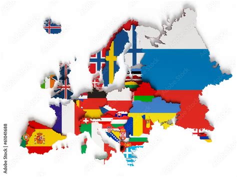 European map with national borders with countries flags Stock Illustration | Adobe Stock