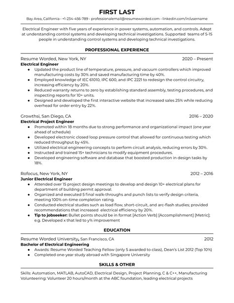 10 Electrical Engineer Resume Examples For 2023 Resume Worded - Riset