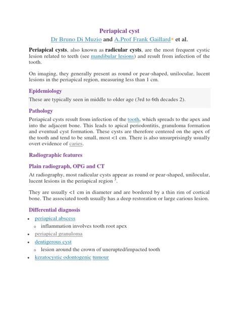 An Overview of Periapical Cysts: Their Epidemiology, Pathology ...