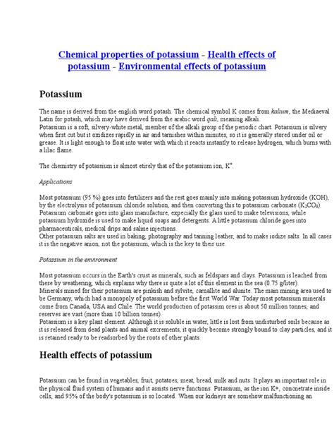 Chemical Properties of Potassium | Potassium | Chemical Compounds