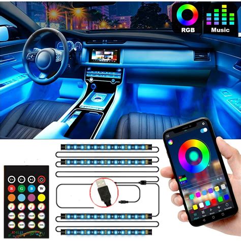 4pcs 72 LED Interior Car Lights, Car LED Strip Light Upgrade Waterproof APP Controller Lighting ...