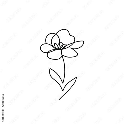 Abstract flower in one line art drawing style. Black line sketch on ...