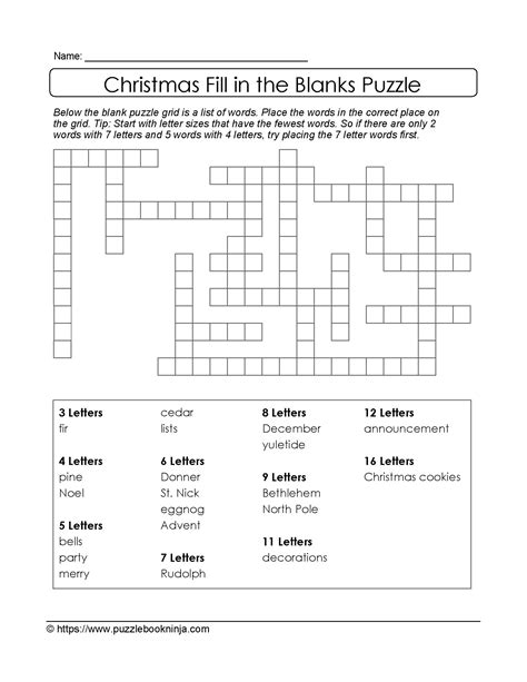 Printable Fill In Word Puzzles