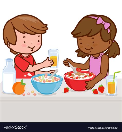 Children eating breakfast Royalty Free Vector Image