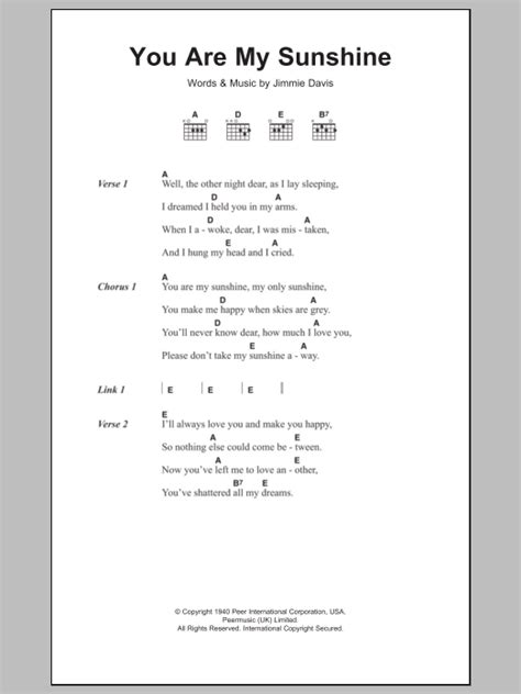 You Are My Sunshine by Jimmie Davis - Guitar Chords/Lyrics - Guitar ...