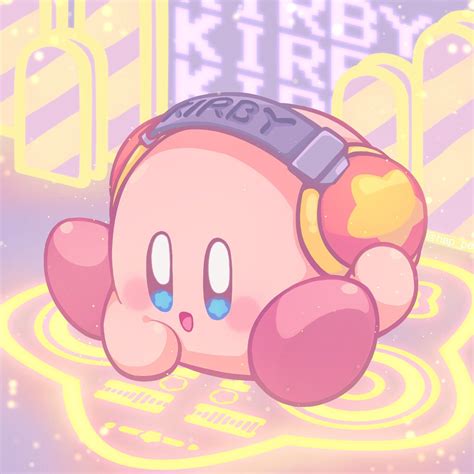 Cute Kirby Character with Headphones