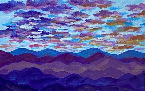 Purple Mountain Original Painting Landscape Wall Art Cloud | Etsy