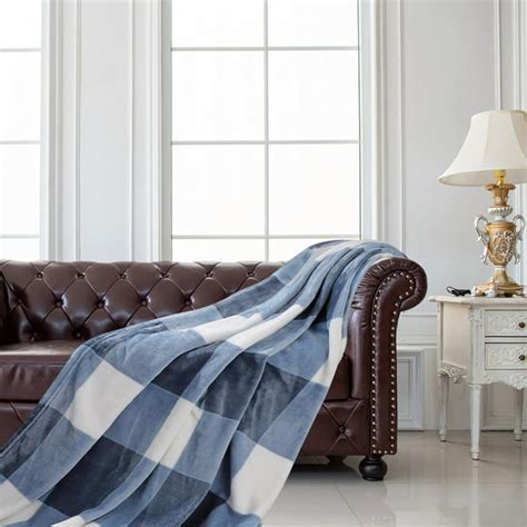 Buffalo Plaid Throw Blanket Decorative Soft Flannel Fleece Blanket for Bed Couch Blue and White ...