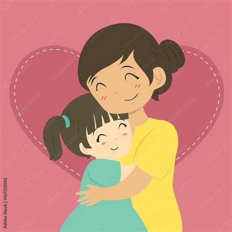 happy mother and her daughter hugging cartoon vector Stock Vector | Adobe Stock