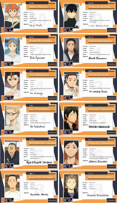 Haikyuu!! Character Cards - Karasuno by EsteeSo on DeviantArt