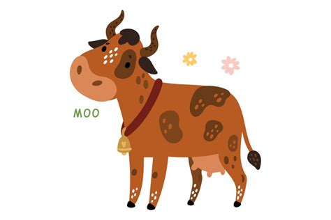 Cow talking with moo sound. Cute animal speak