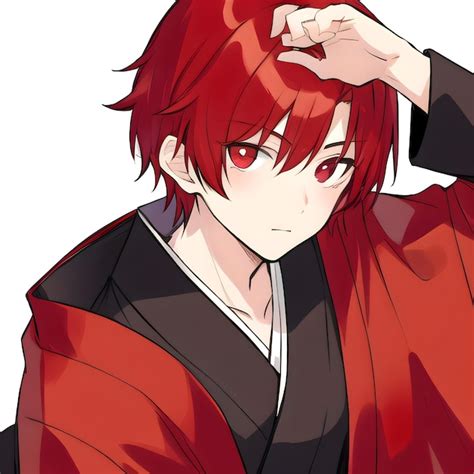 Boy anime character with red hair red eyes and wear kimono isolated on ...