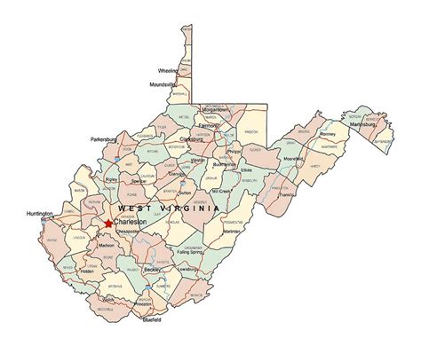 Administrative map of West Virginia state with major cities | West Virginia state | USA | Maps ...