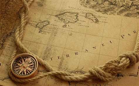 HD wallpaper: brown map with compass illustration, old map, ropes ...