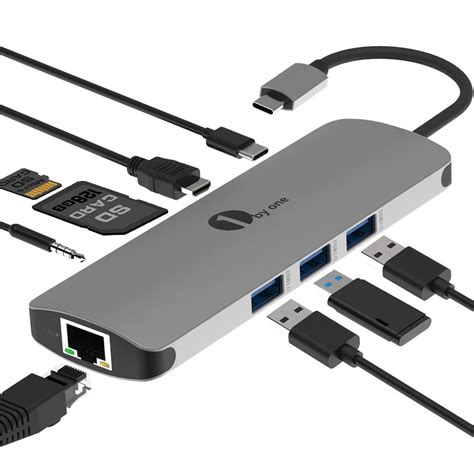 1byone USB C Hub 9 in 1 Aluminum Multiport Adapter With USB-C Charging, Port of Mic/Audio,3 USB ...