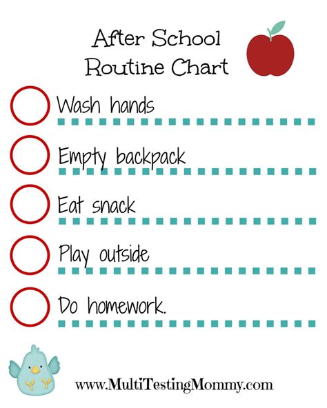 After School Routine Chart Printable