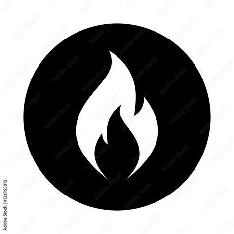 Fire flame icon. Black icon isolated on white background. Round icon ...