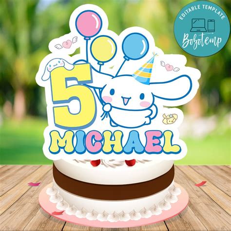 Cinnamoroll Birthday Cake Topper Template Printable | Bobotemp