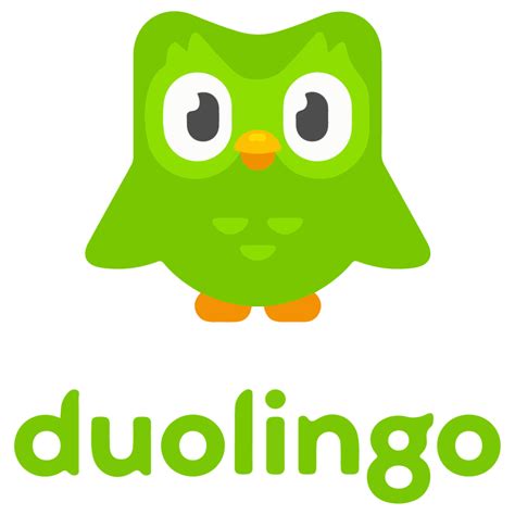 the word duolingo is written in green with an owl's face on it