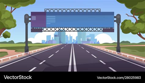 Cartoon highway empty road with city skyline on Vector Image