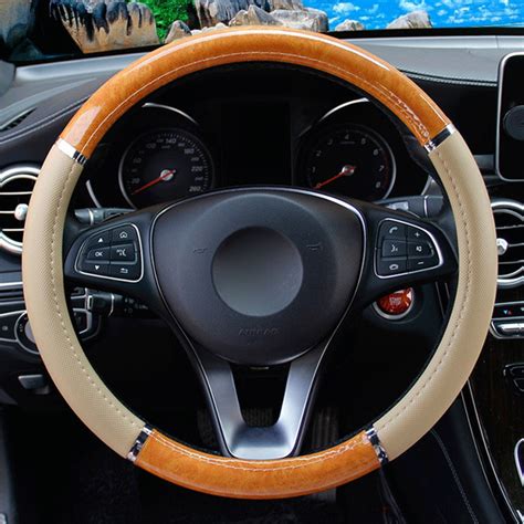 Universal 38cm Car Steering Wheel Cover Peach Wood Grain Mahogany Wood ...