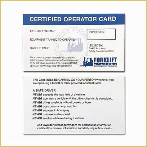 Forklift Certification Wallet Card Template Free Of forklift Training Cards ...