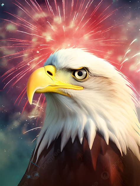 Bald Eagle Fireworks Sky American Independence Day Holiday Cartoon Advertising Background ...