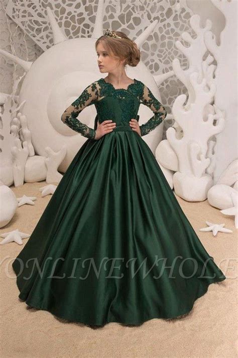 Newest Satin Dark Green Jewel Lace Backless Flower Girl Dresses With ...