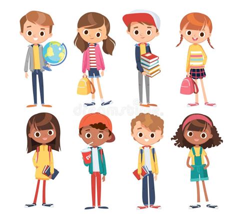 Big Set of 8 Eight Happy Teenager Kids in Different Clothes Stock Vector - Illustration of ...