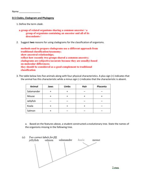 Cladogram Analysis Worksheet Pdf Answers - Thekidsworksheet