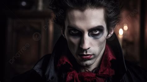 Vampire Young Man With Red Dress And Black Eye Makeup Background ...