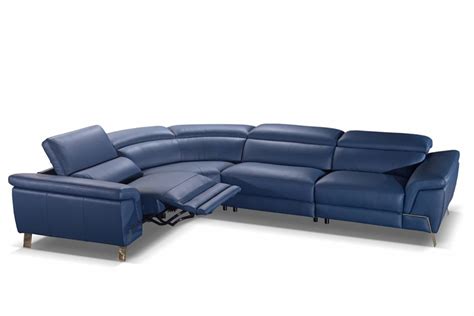 Accenti Italia Azur Italian Modern Blue Leather Sectional Sofa w/Recliner by VIG Furniture