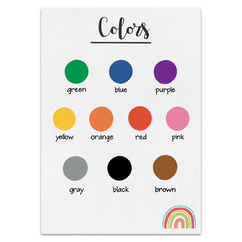 Colorful Rainbow Color Chart Display Rainbow Classroom Decor | Etsy