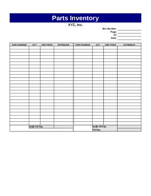 Parts Inventory Template - Fill and Sign Printable Template Online