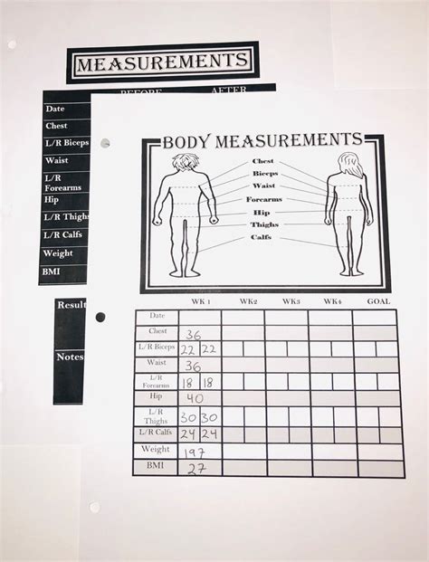 Body Measurement Tracker / Body Measurements Before and After Results / Printable - Etsy