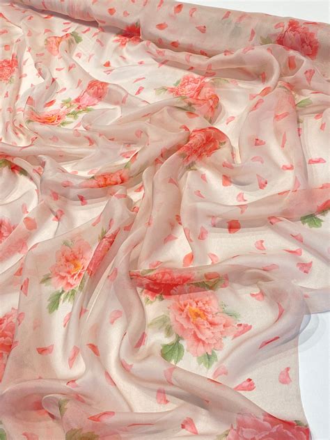 Silk chiffon designer fabric by the yard floral print | Etsy