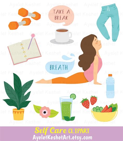 Self Care Clipart Set. Cute Clipart Bundle of Wellbeing and Health, for Personal & Commercial ...