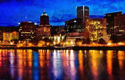 Downtown Portland Skyline At Night Photograph by Thom Zehrfeld - Pixels